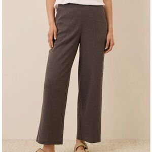 Pact women’s chocolate heathered, wide-leg pintuck airline pants.